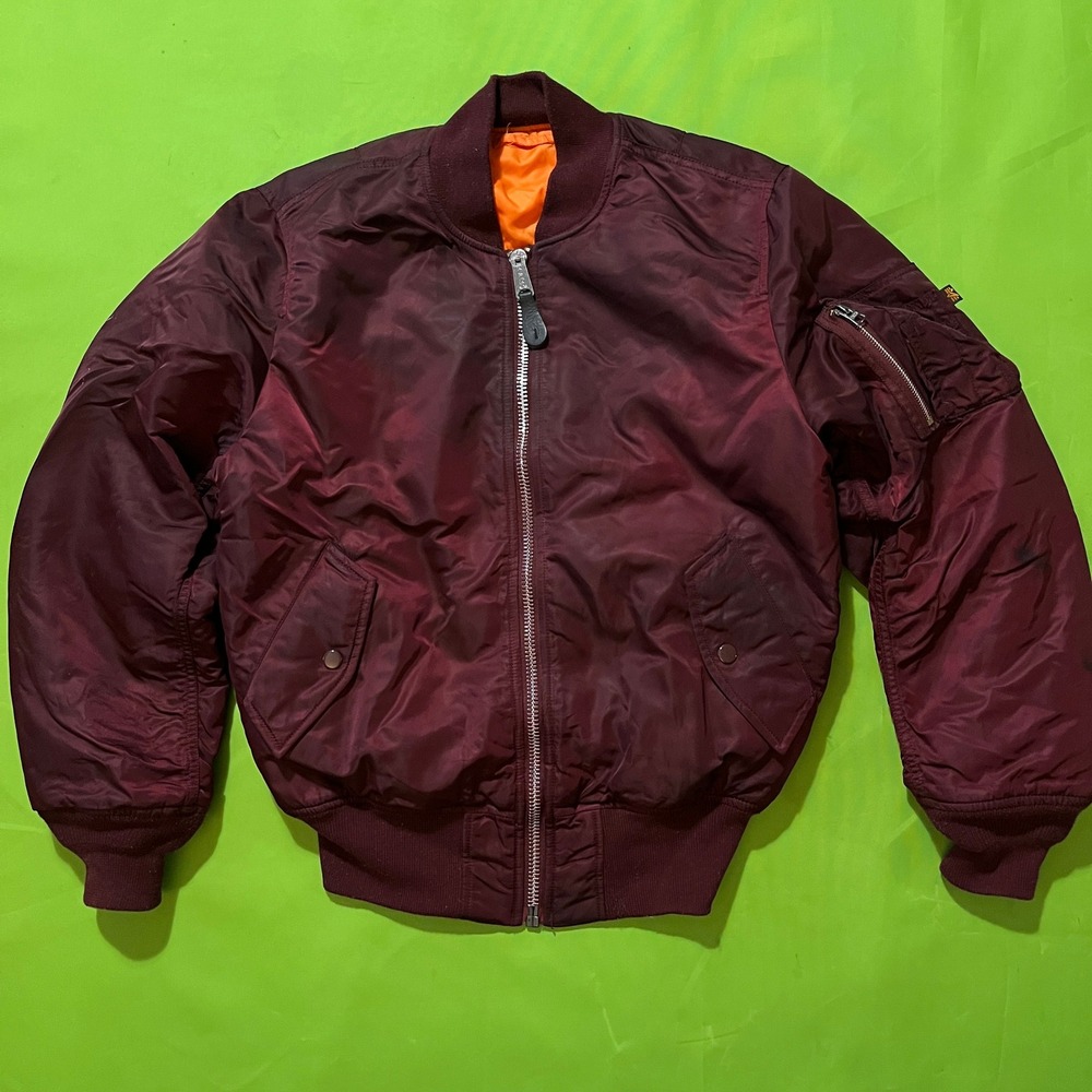 VTG Alpha Industries MA-1 Flight Jacket Maroon Burgundy Reversible Orange Small